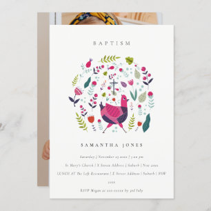 Fazenda Chic Floral Birdie Foto Baptism Convite