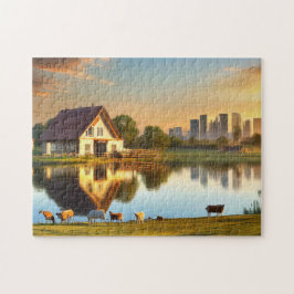 Fazenda De Animais Da Casa Da quebra-cabeça No Dia