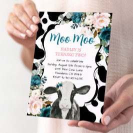 Fazenda de Vaca Floral Rosa Turquesa Convite de An