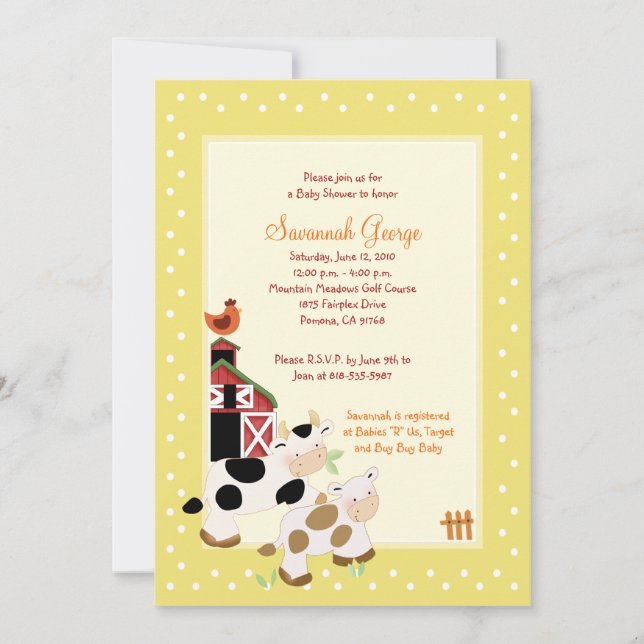Fazenda Moo Barnyard Baby Shower Convites 5x7 (Frente)