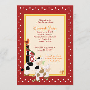 Fazenda Moo Barnyard Baby Shower Convites 5x7