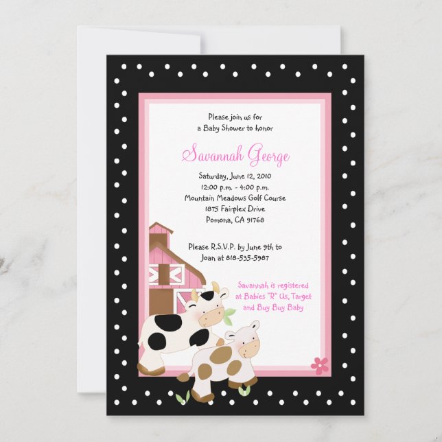 Fazenda Moo Barnyard Baby Shower Convites 5x7 (Frente)