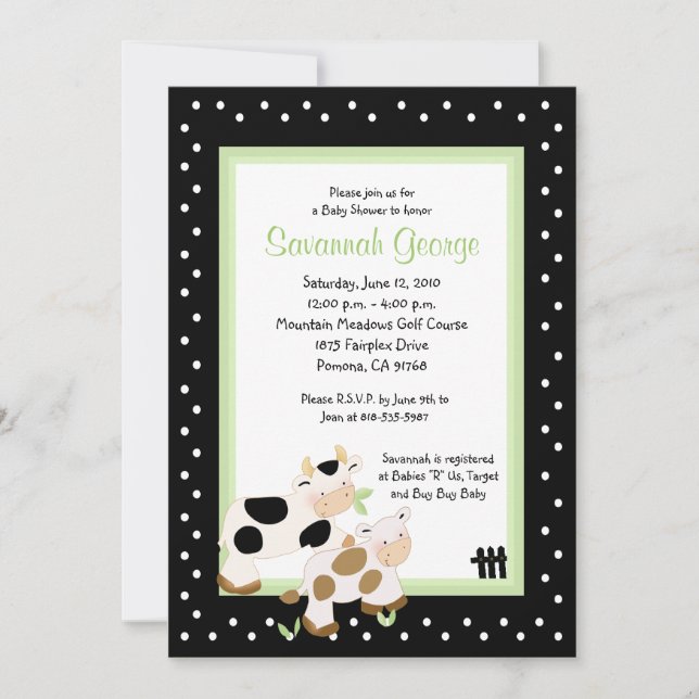 Fazenda Moo Barnyard Baby Shower Convites 5x7 (Frente)