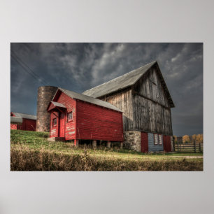 Fazendas Red Wooden Barn em Michigan Poster