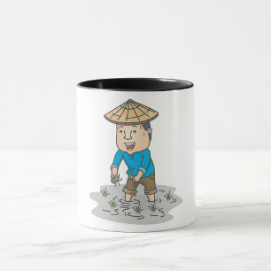 Fazendeiro Em Uma Caneca De Arroz
