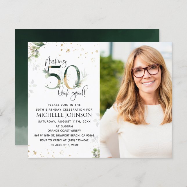 Fazer 50 - Convite Dourado para o Aniversário da F (Frente/Verso)