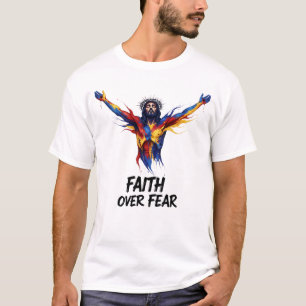 Fé sobre o medo - Jesus vibrante em T-Shirt cruzad