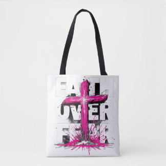 Fé sobre o Medo Tote Bag | Christian Cross Design