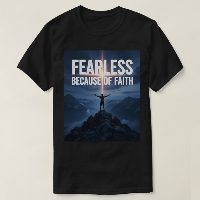  Fearless Because of Faith Christian Men’s T-Shirt (Frente do Design)