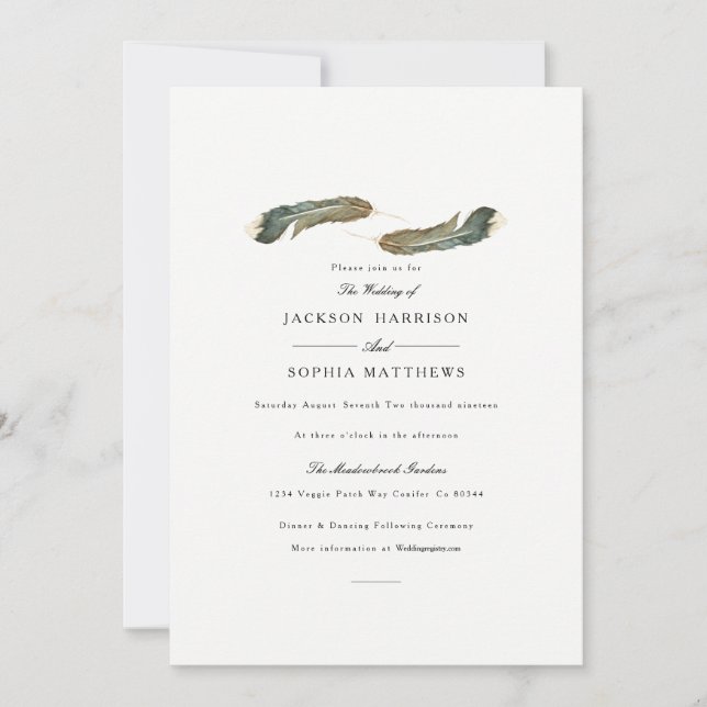 Feather Duo | Convite de casamento de aquarelas (Frente)