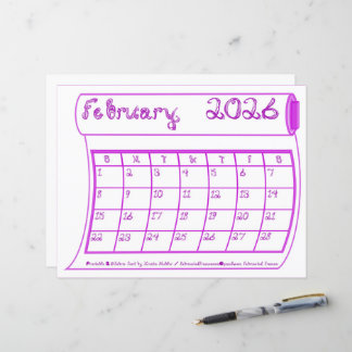 February 2026 Calendar Lilac Fabric Font Paper