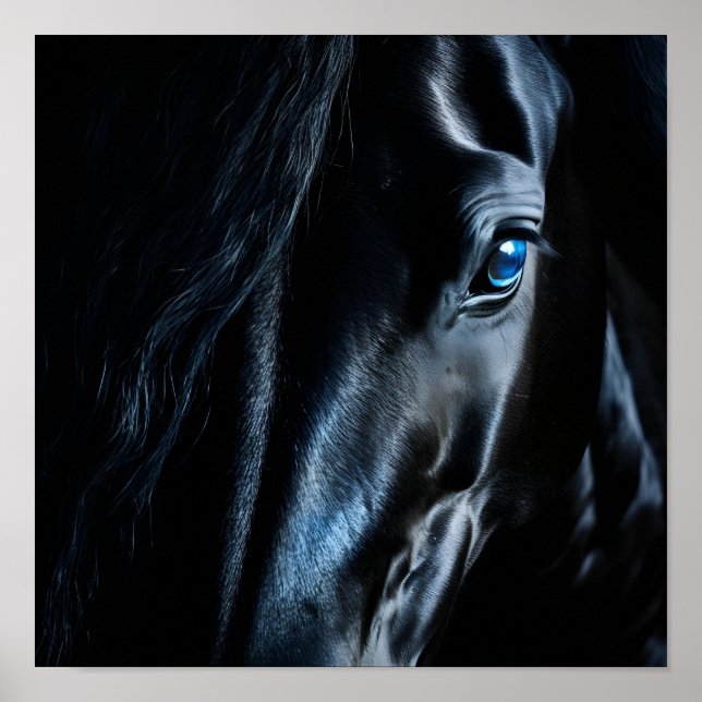 fechar impressão do cavalo preto com olhos azuis (Frente)