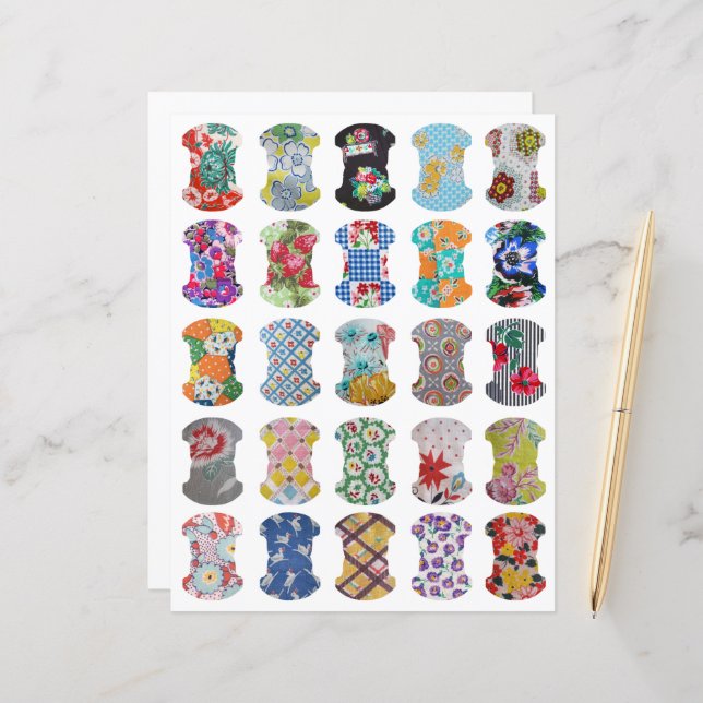 Feed Sack Whale Tail Journal Tabs Clipart Sheet (Frente/Verso In Situ)