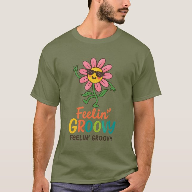 Feelin’ Groovy Retro Flower  Basic Dark T-Shirt (Frente)