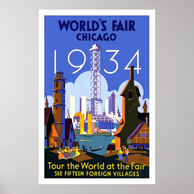 Feira do Poster de viagens Vintage Chicago 1934 (Frente)