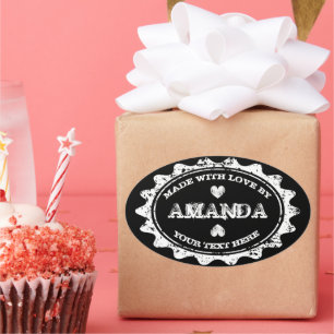 Feita com adesivos personalizados para produtos de