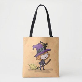 Feiticeira e Gato do Halloween | Bolsa Tote