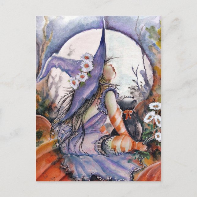 Feiticeira num cartão postal de abóbora (Frente)