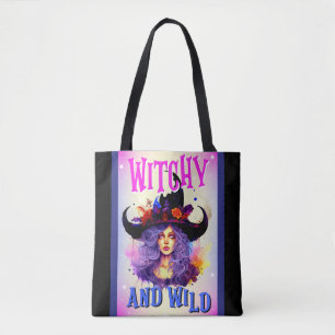 Feiticeira Roxa Bonita Halloween Pensava Tote Bag