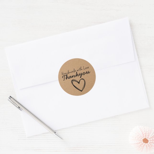 Feito à Mão com Amor | Adesivo de Agradecimento em (Envelope)