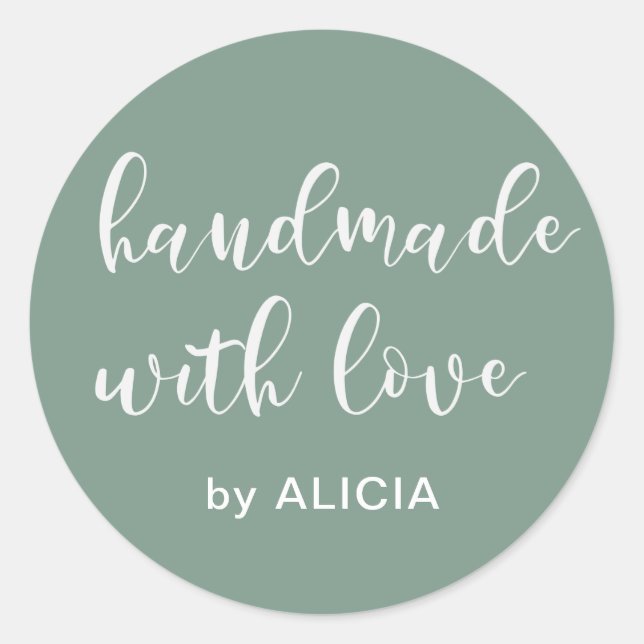 Feito à mão com amor | Adesivo Pastel Personalizad (Frente)