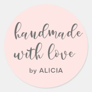 Feito à mão com amor   Adesivo Pastel Personalizad