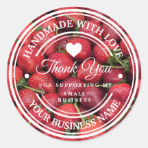 Feito à mão com amor | Etiqueta Morango Obrigado  