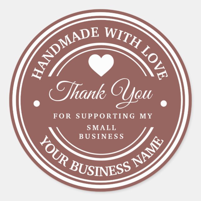 Feito à mão com amor | obrigado  adesivo redondo c (Frente)