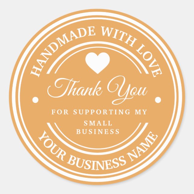 Feito à mão com amor | obrigado  adesivo redondo c (Frente)