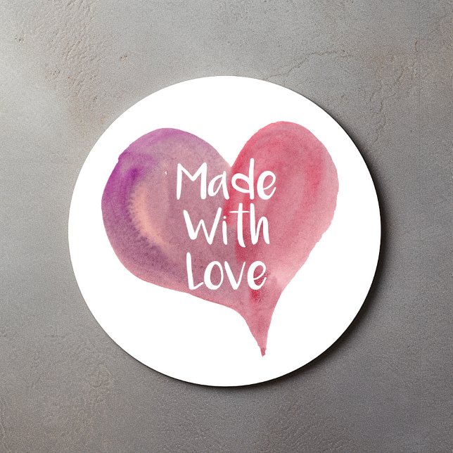 Feito com amor, adesivo de coração (Stylish watercolor pink heart "Made with love" fun text sticker)