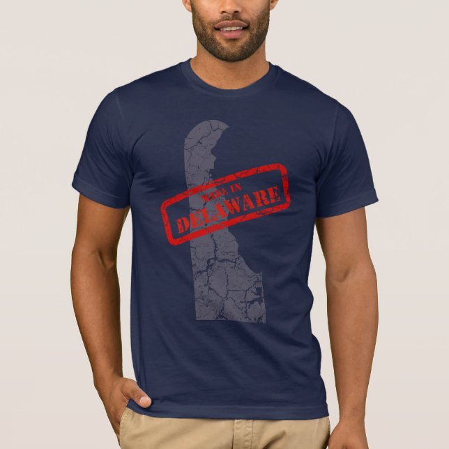 Feito em Delaware Grunge Map Marinho T-shirt azul (Frente)
