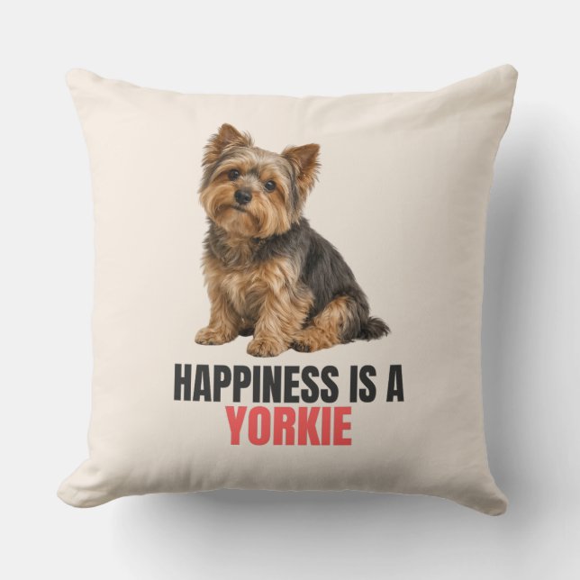 Felicidade é uma Almofada de Yorkie (Frente)