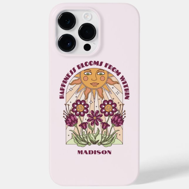 Felicidade Floresce de Dentro Personalizado Retro (Verso)