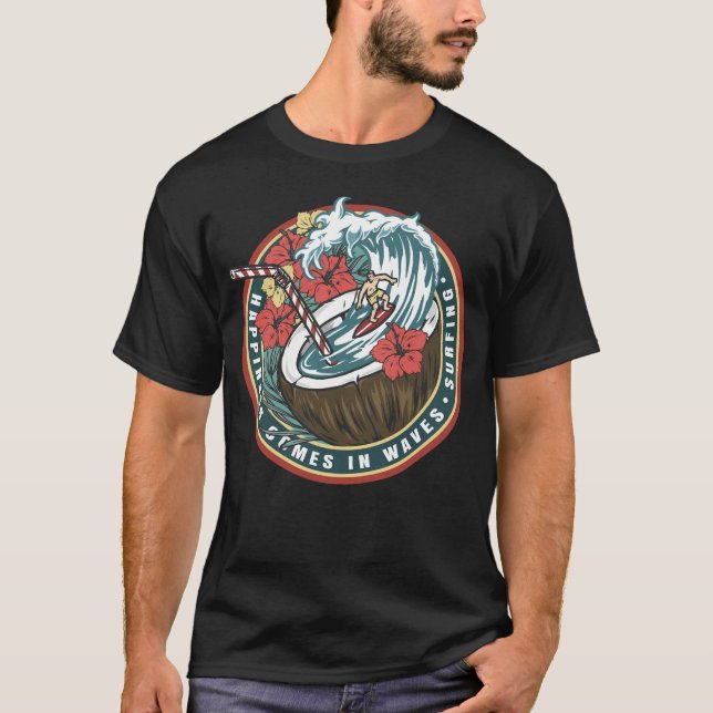 Felicidade vem nas ondas - surfando T-Shirt (Frente)