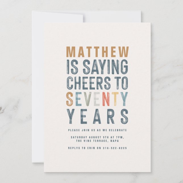 Felicidades coloridas para 70 anos de aniversário (Frente)