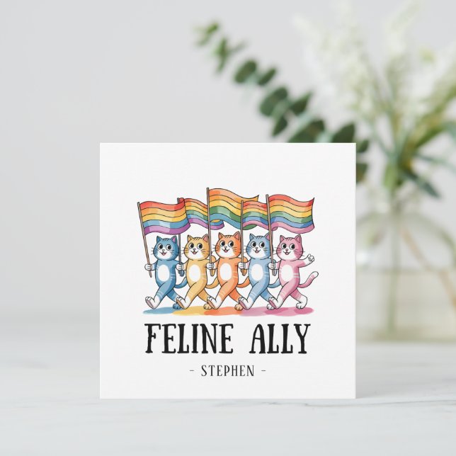 Feline Ally - Rainbow Cat LGBTQ Pride (Em pé/Frente)