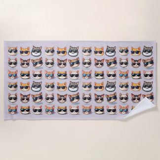 Feline Frenzy Light Purple Cat Theme Beach Toalha