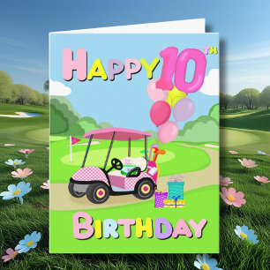 Feliz 10º aniversário - Bolinhas rosa - Cartão de 