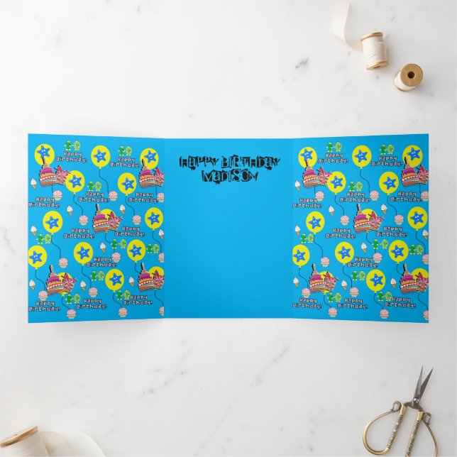 Feliz 10º Cartão de Aniversário, #10 Azul &Amarelo (Dentro)