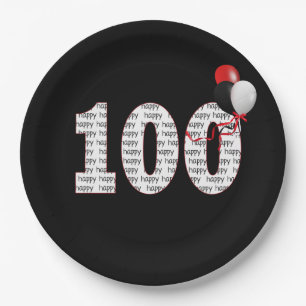 Feliz 100º aniversário em prato de papel preto