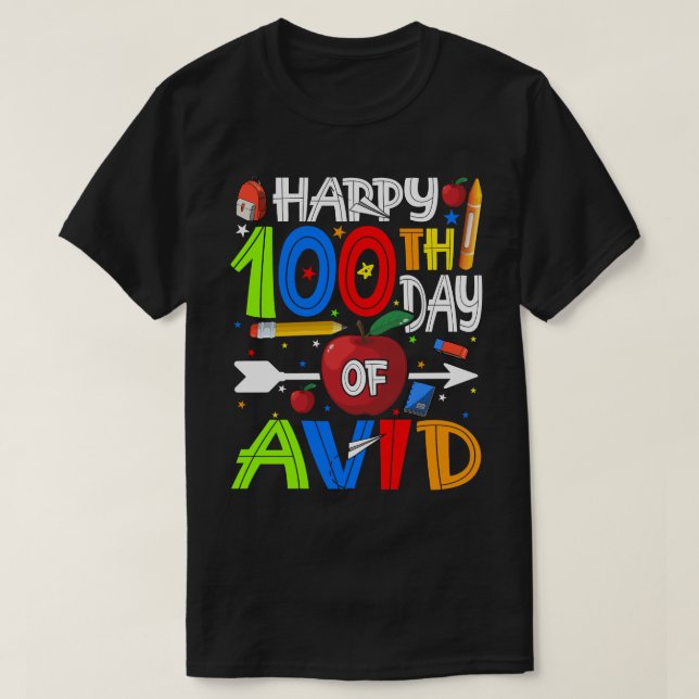 Feliz 100º dia de professor ávido ou camiseta de e (Frente do Design)