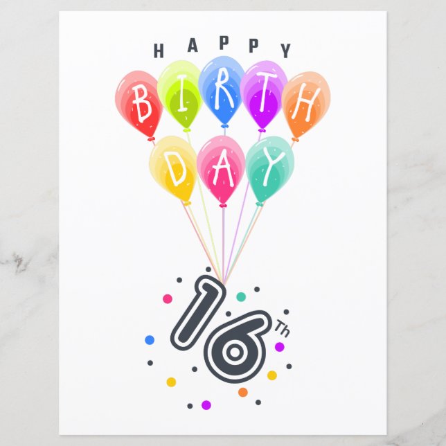 Feliz 16º aniversário com balões coloridos (Frente)