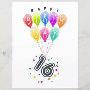 Feliz 16º aniversário com balões coloridos