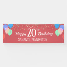 Feliz 20 Aniversário Confetti e Balões