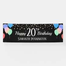 Feliz 20 Aniversário Confetti e Balões