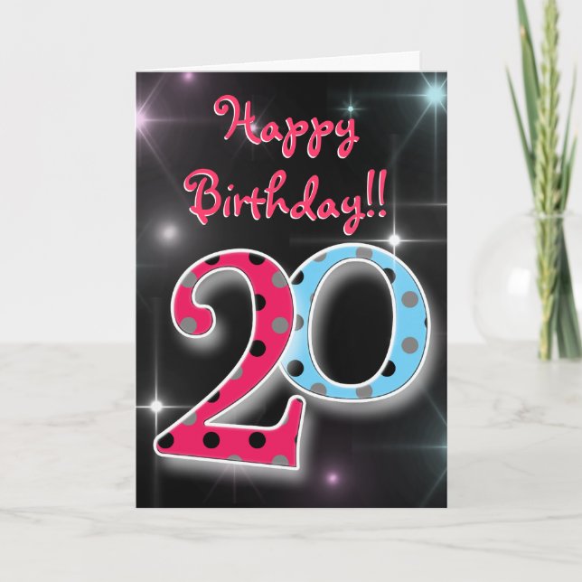 Feliz 20 de aniversário de diversão e cartão brilh (Frente)