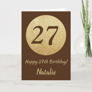 Feliz 27º Aniversário Cartão de Brilho Marrom e Do