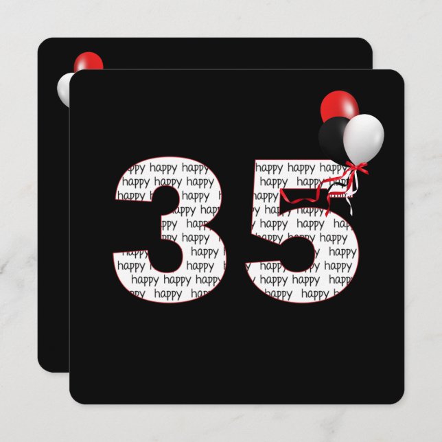 Feliz 35º aniversário do convite preto (Frente/Verso)