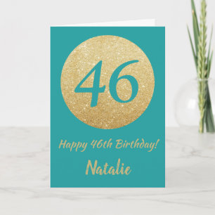 Feliz 46.º Aniversário do Teal e Dourado Cartão Lu