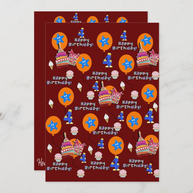 Feliz 4.º Aniversário do Convite #4 (Frente/Verso)